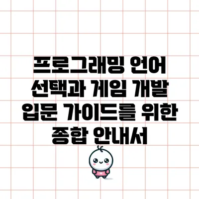 프로그래밍 언어 선택과 게임 개발 입문 가이드를 위한 종합 안내서