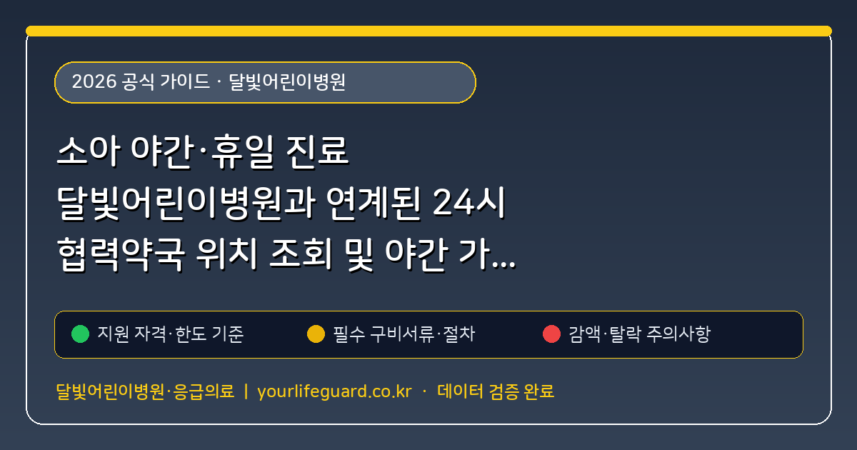 소아 야간·휴일 진료 달빛어린이병원과 연계된 24시 협력약국 위치 조회 및 야간 가산 진찰료 건강보험 기준 (달빛어린이병원) 핵심 기준 및 모의계산 요약표
